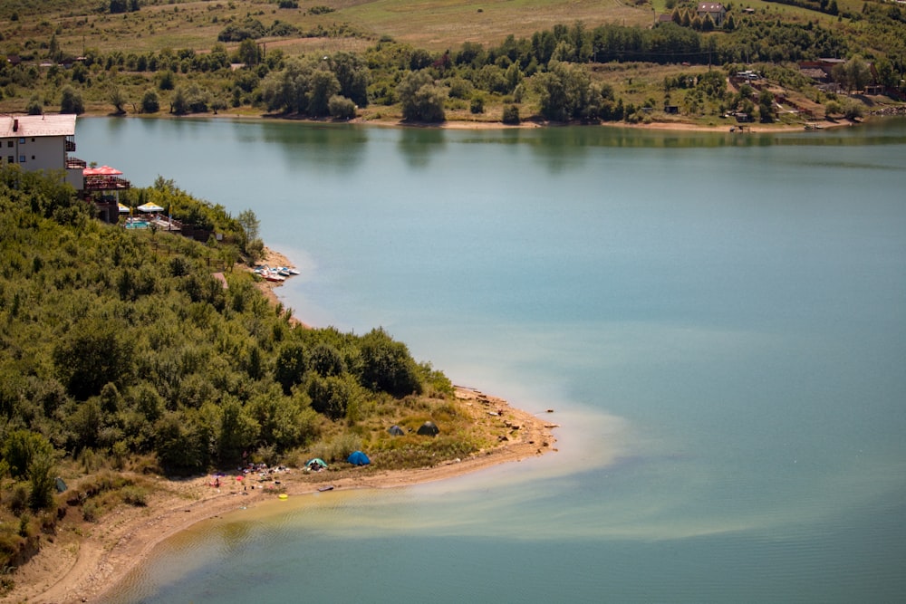 a large body of water surrounded by trees