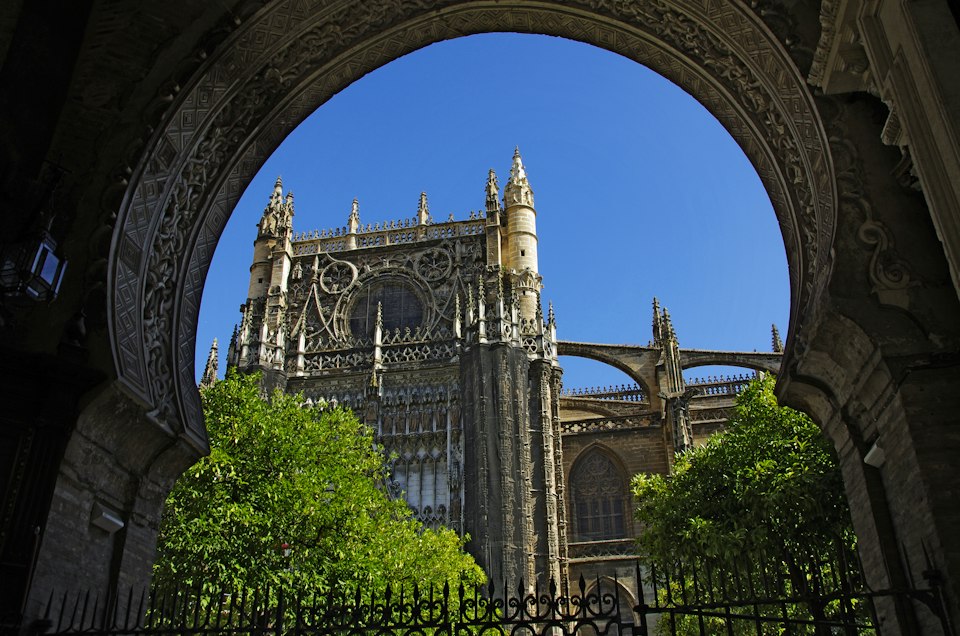 Seville Cathedral viewed through a gate