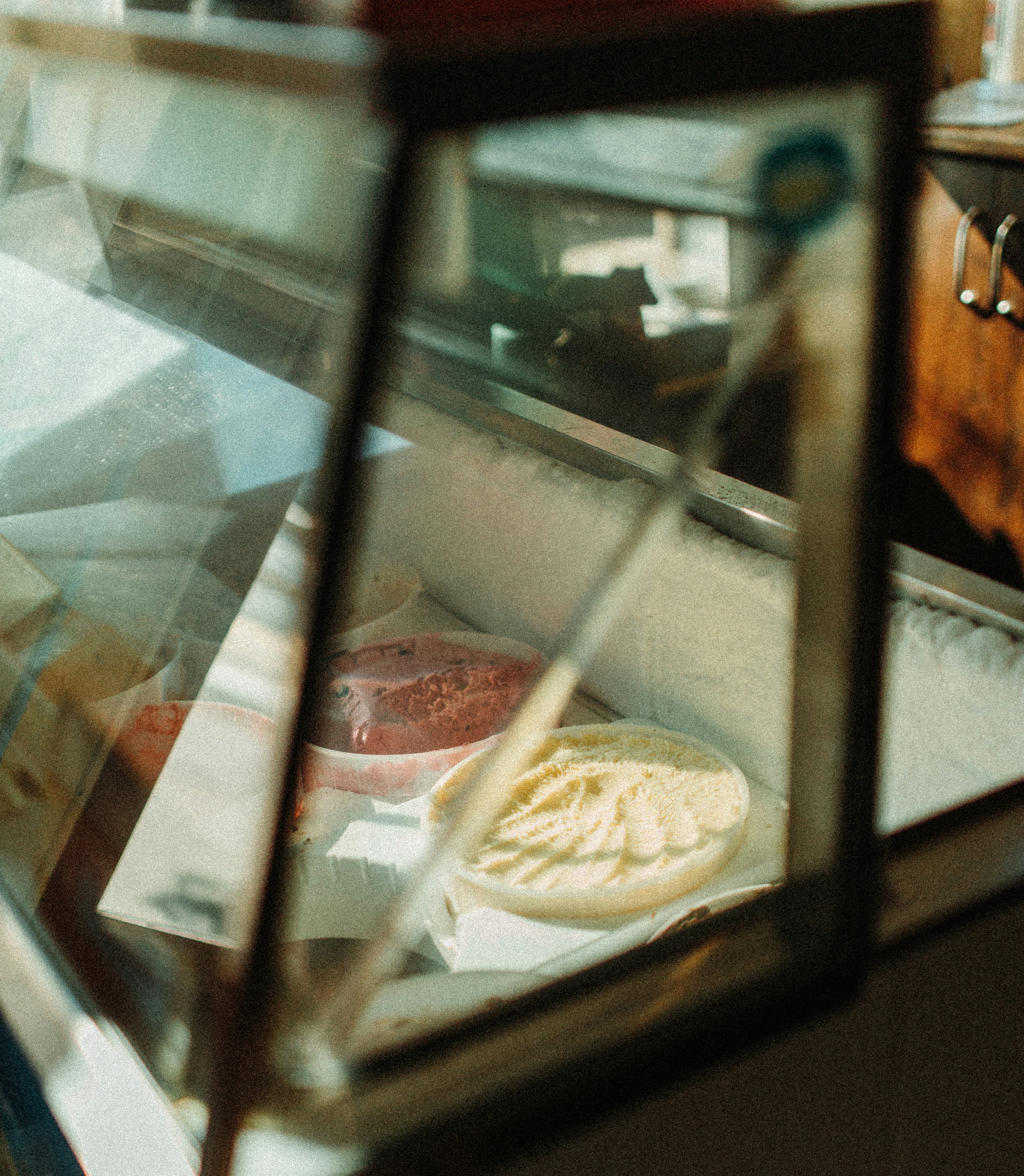 a display case filled with different types of food
