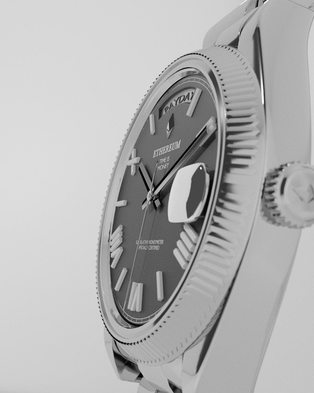 a black and white photo of a watch