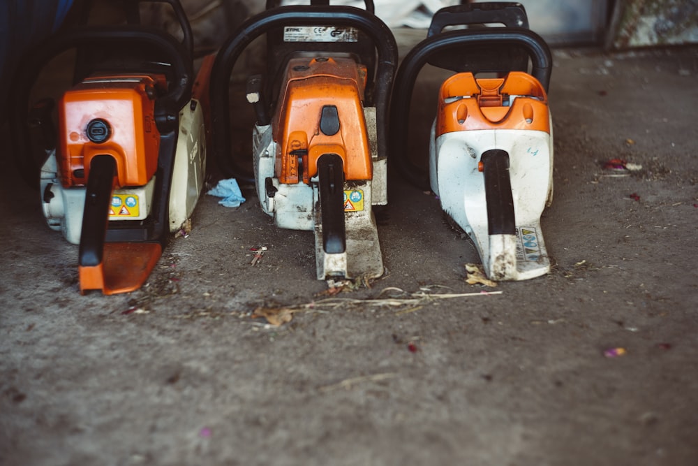 a couple of orange and white pedals sitting next to each other