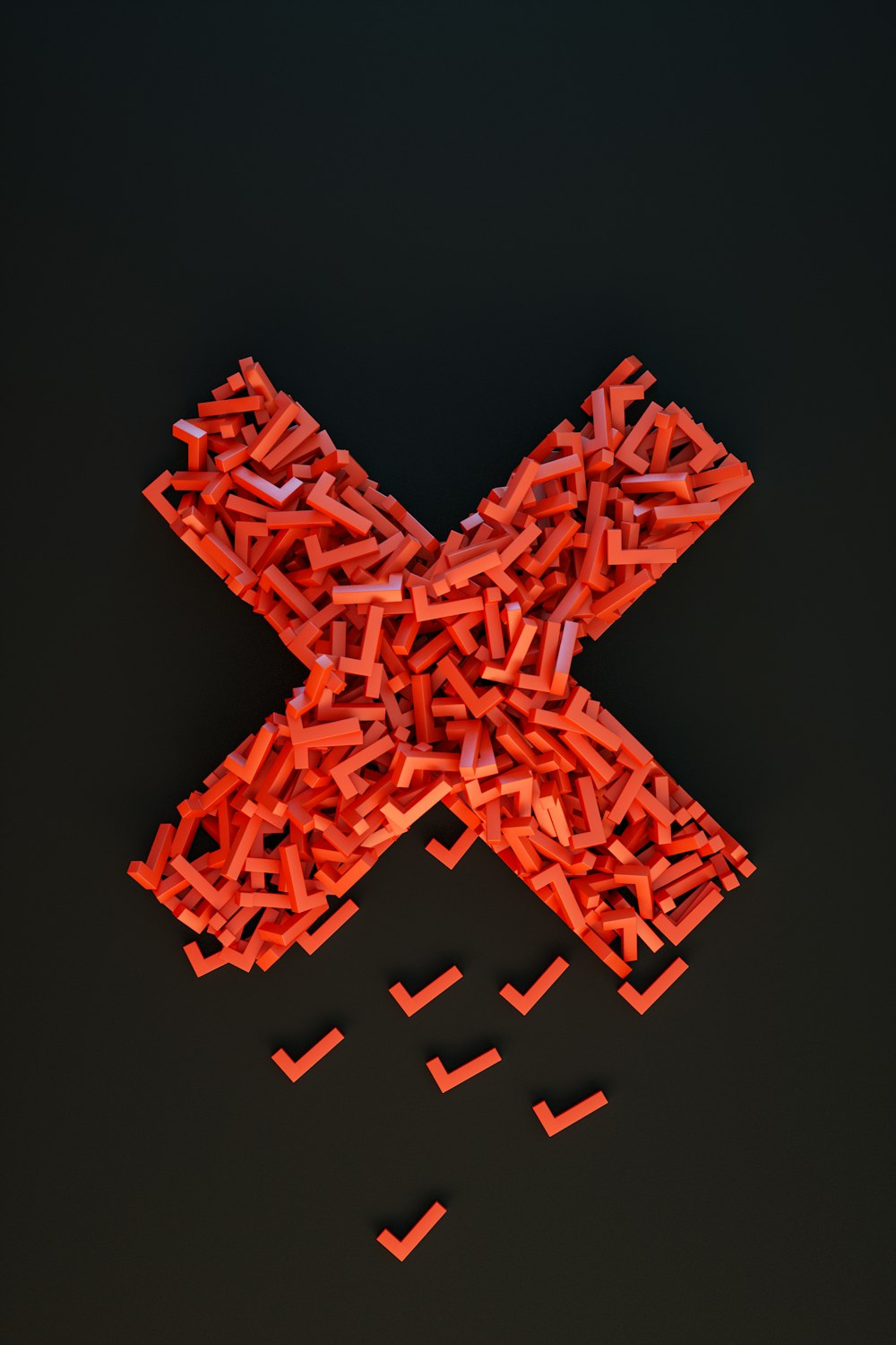 Ein Kreuz aus kleinen roten Plastikstücken