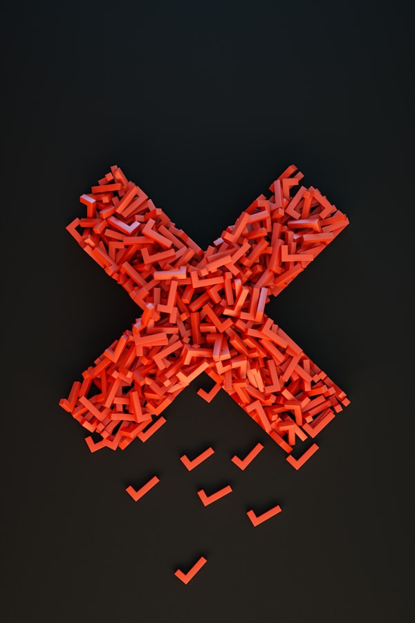 A pile of red tick-marks arranged in a x-shaped cross