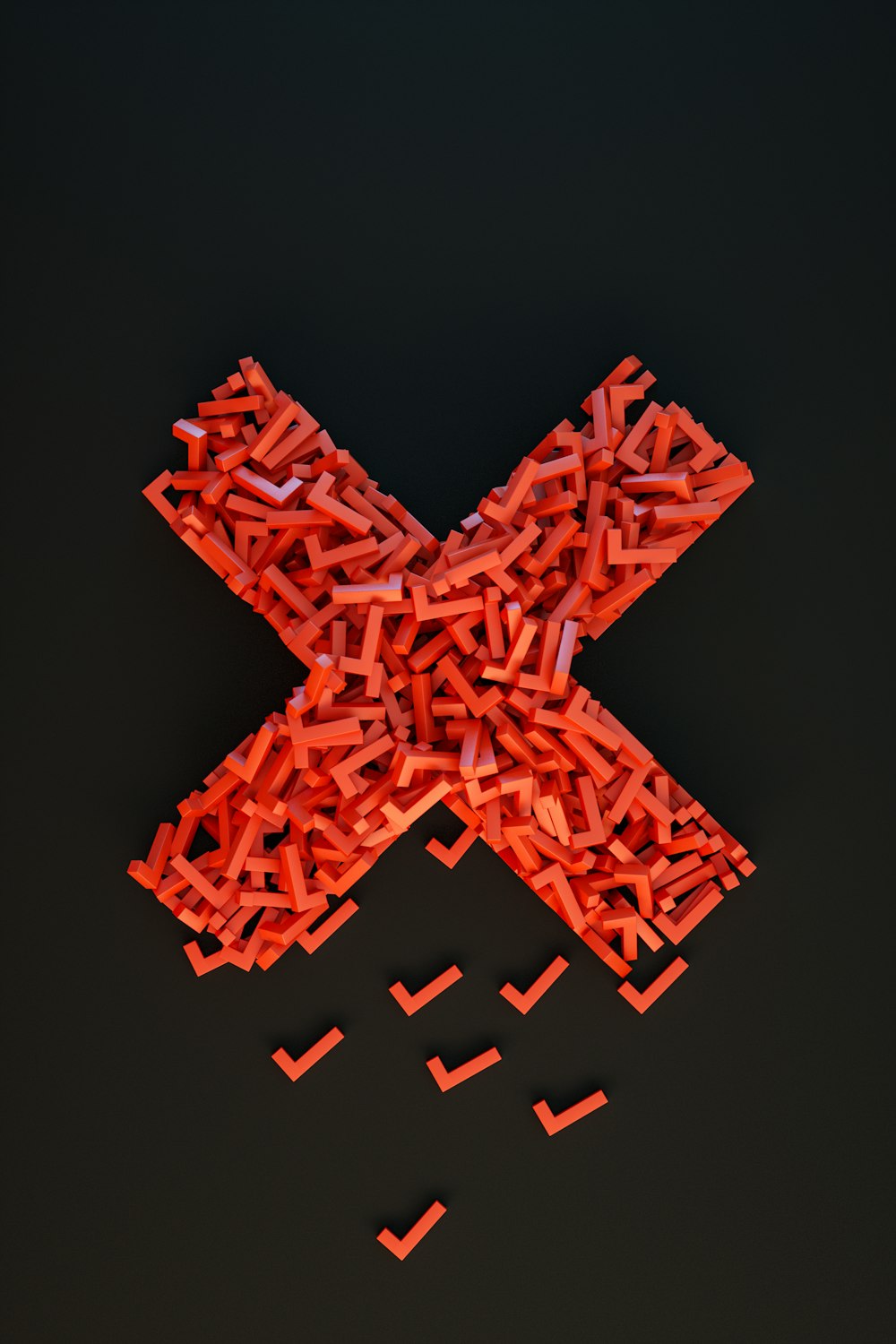 a cross made out of small pieces of red plastic