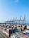 Stacks of shipping containers at a busy international port under clear skies.