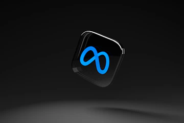 a black square with a blue logo on it