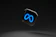 a black square with a blue logo on it