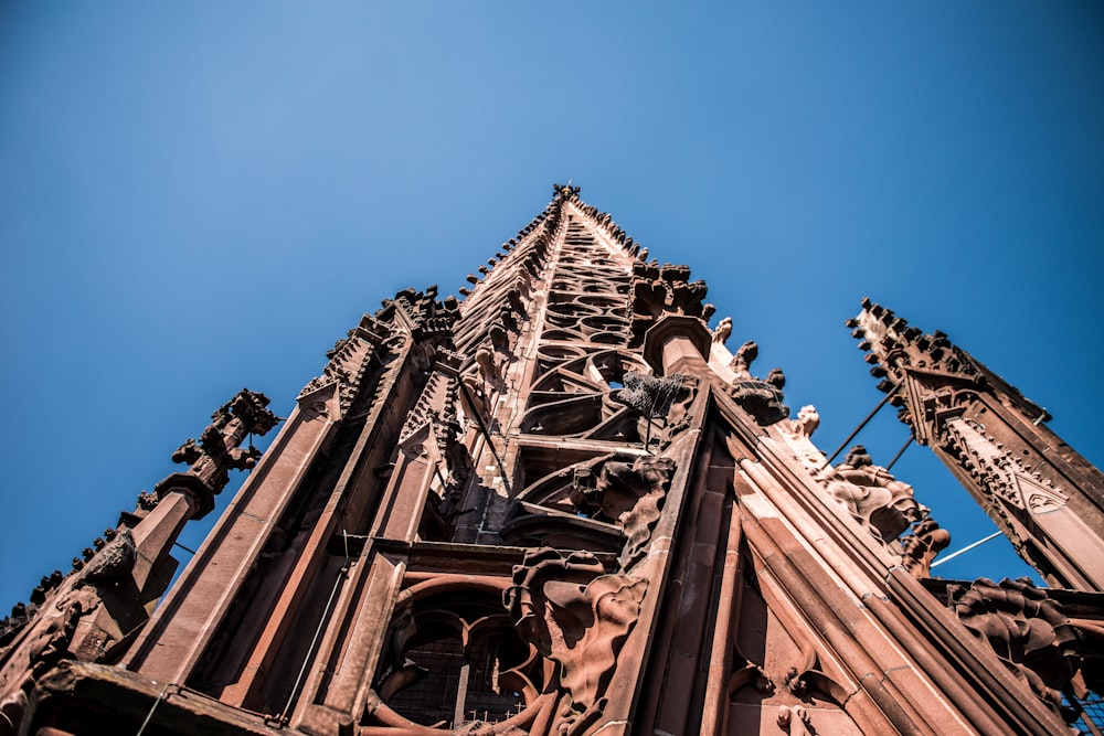 looking up at the top of a tall building