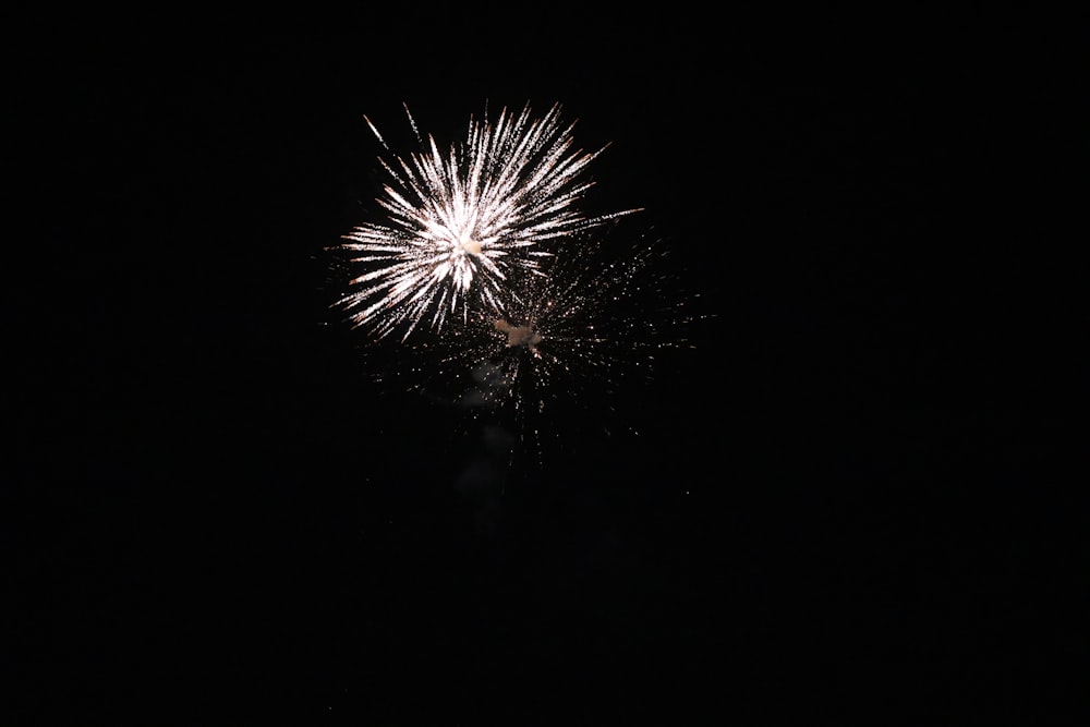 a fireworks is lit up in the dark sky