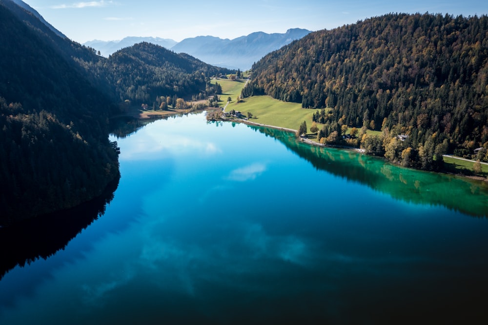 a large body of water surrounded by mountains