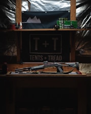 a table with a gun on top of it