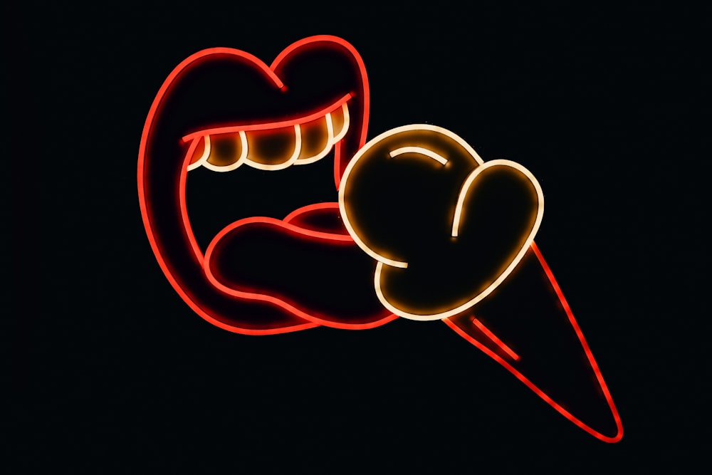 a neon sign of a person holding a carrot