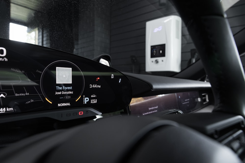 the dashboard of a car is shown in this image