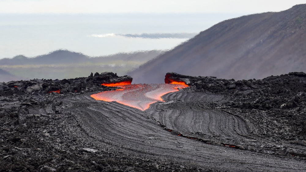 a lava flow in the middle of a mountain