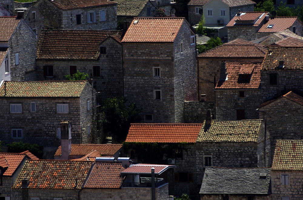 an aerial view of a city with old buildings