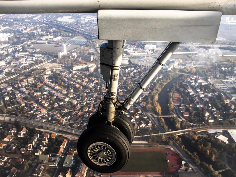 an aerial view of a city from a plane