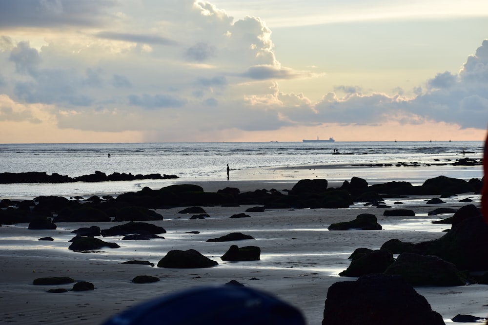 a group of people on a beach near a body of water