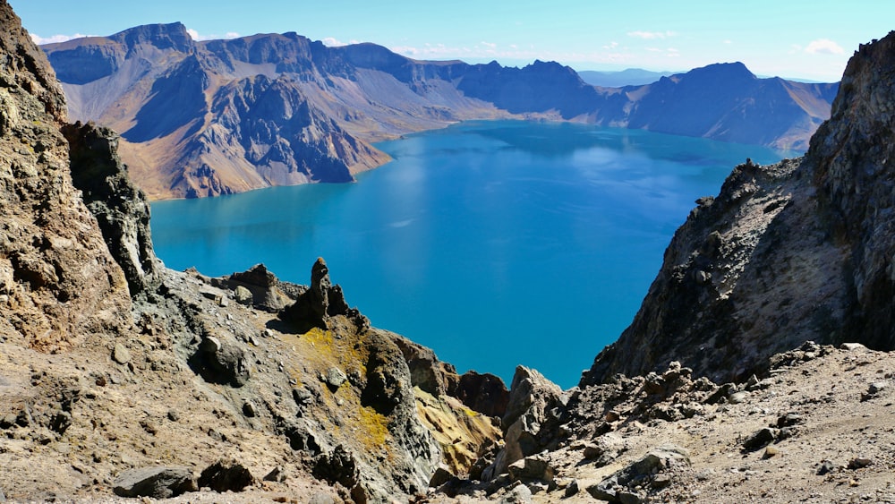 a large body of water surrounded by mountains