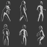 a set of six silhouettes of people in various poses