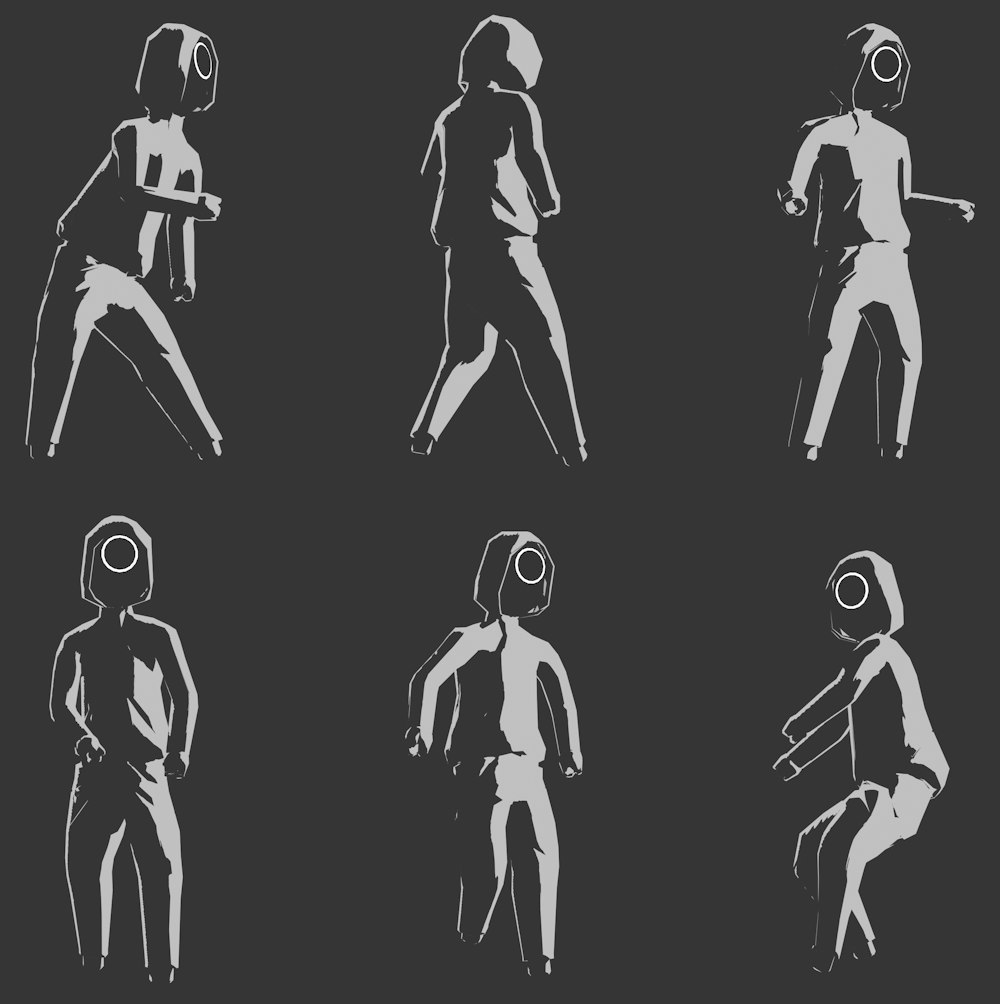 a set of six silhouettes of people in various poses