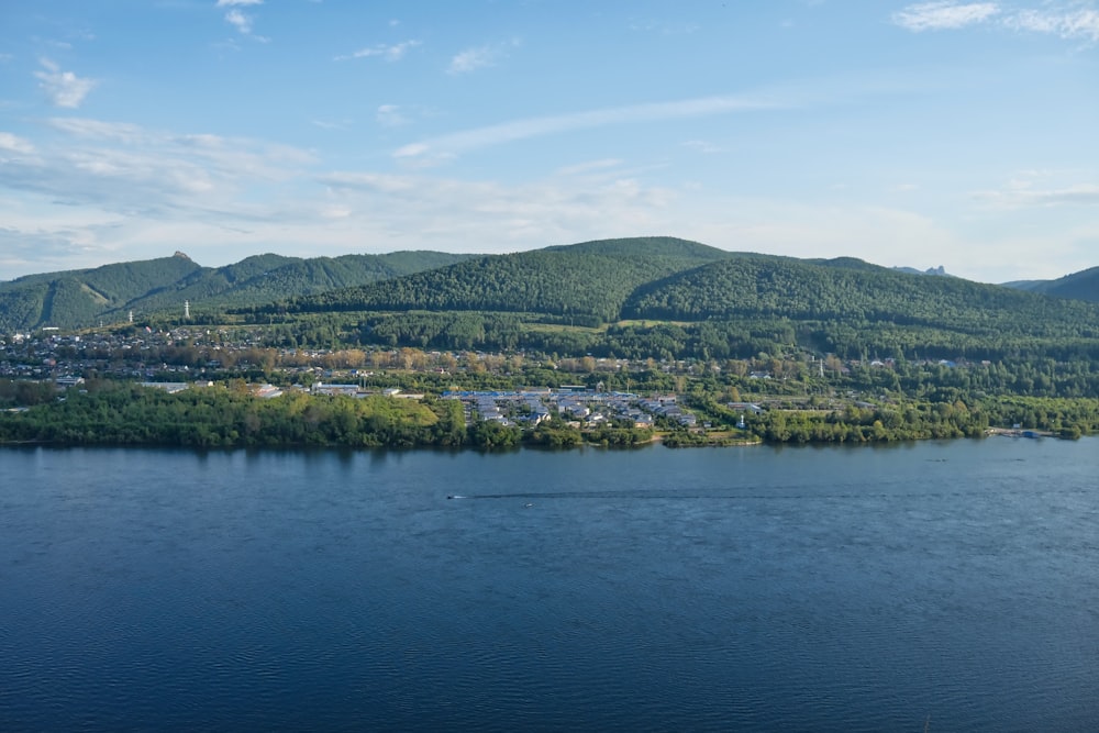 a body of water surrounded by mountains and trees