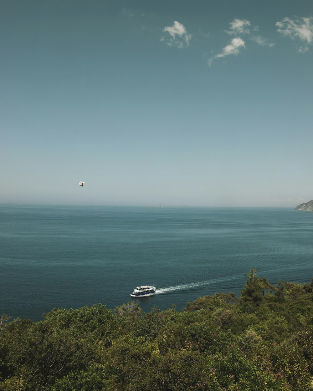 a boat is out in the open water