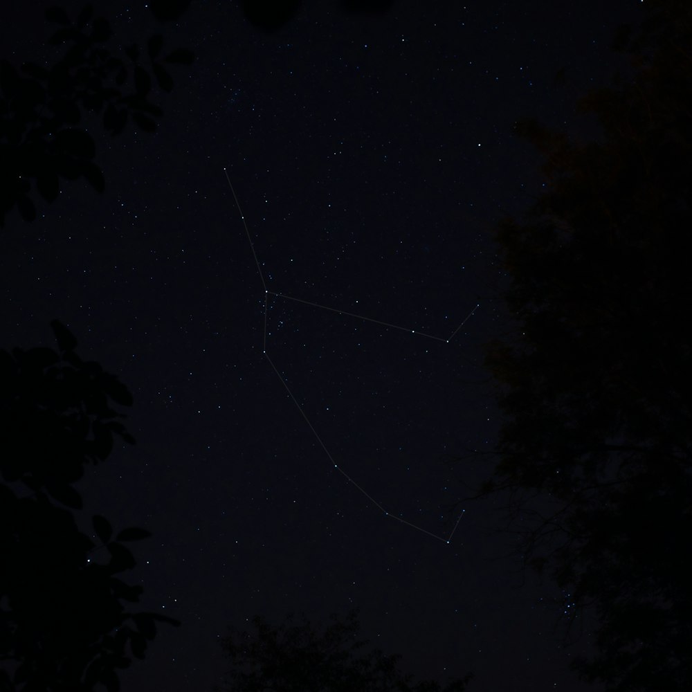 um céu noturno com uma linha de estrelas no céu