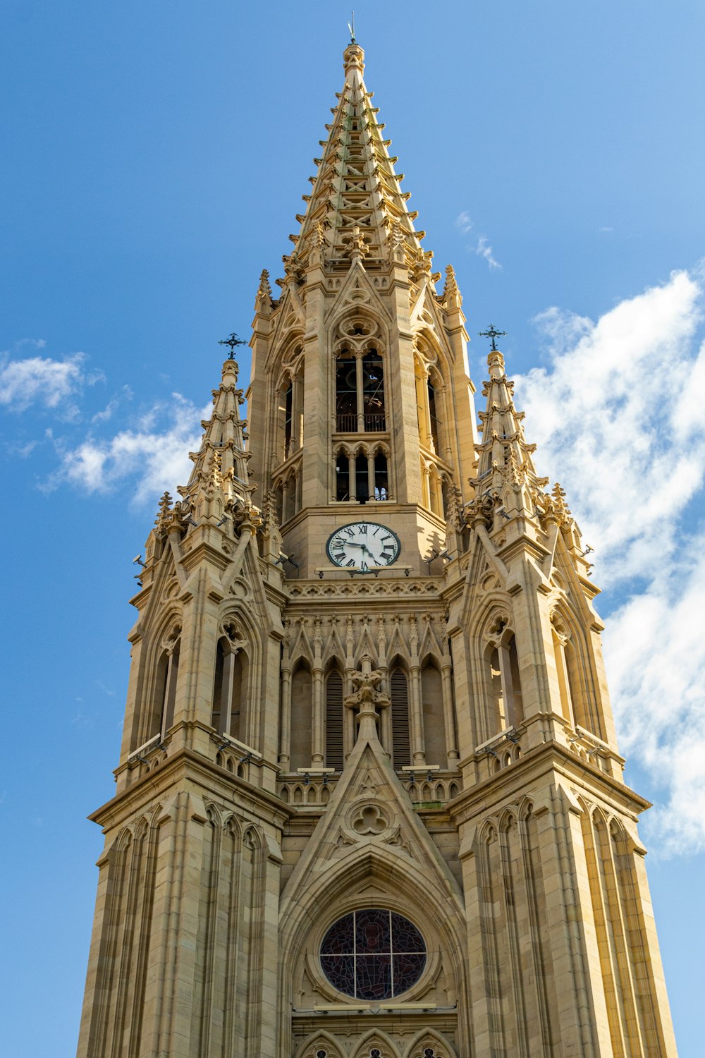 a very tall building with a clock on it's side