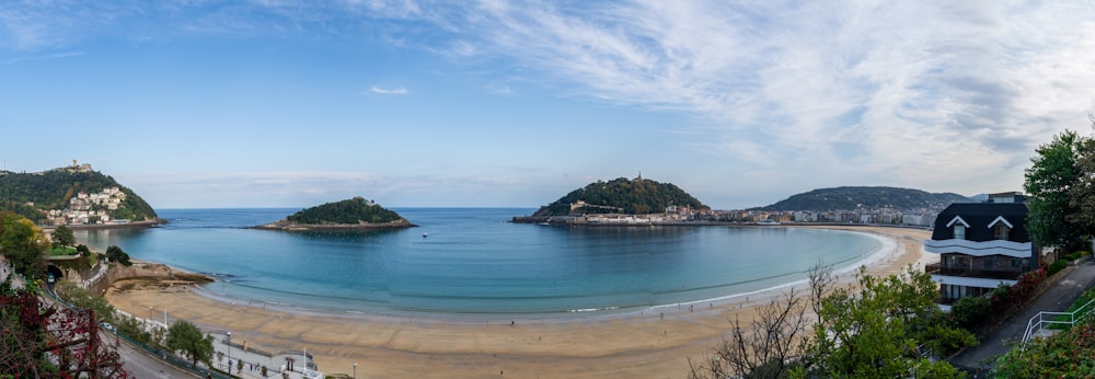 a view of a beach from a hill