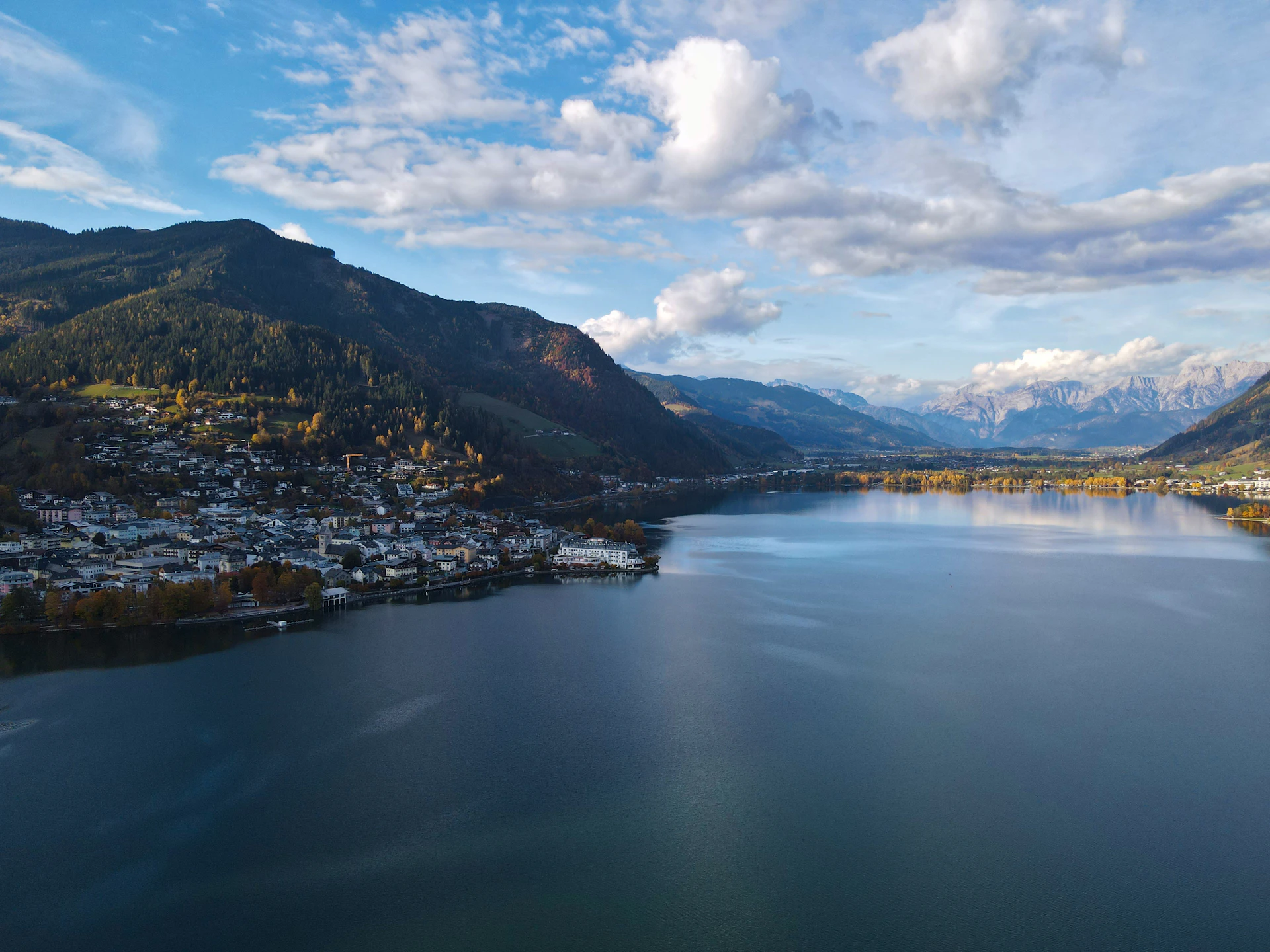 Aerial view of Zell am See and the Zeller See, with mountains beyond, Austria — Brixfox short-term-rental data by area, 2026