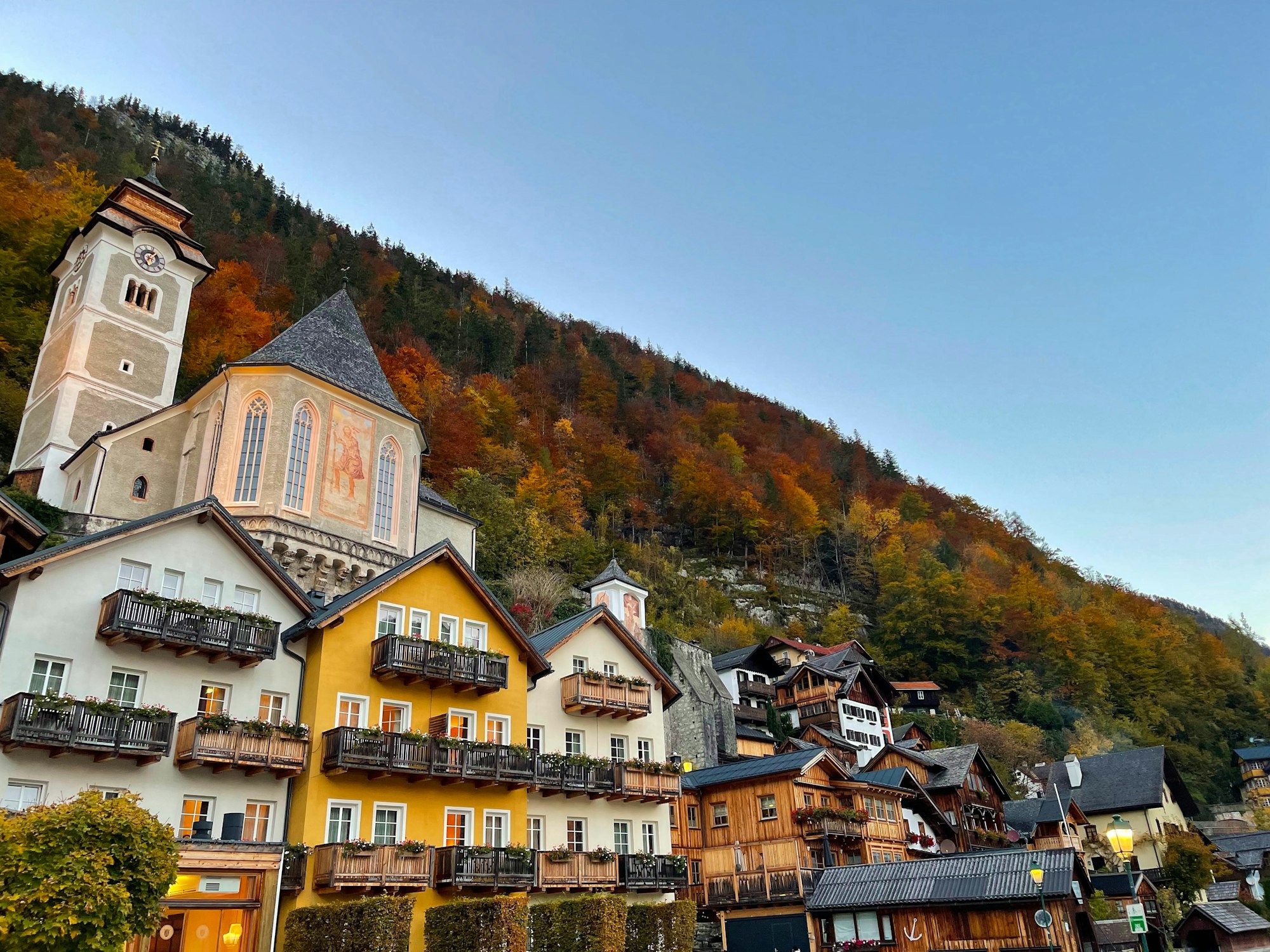 A view from the town of Hallstatt in Autumn. Austria, Europe.