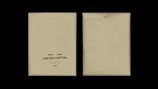Two beige envelopes are displayed against a black background. The envelope on the left has printed text reading 'Desarrollo I, Rie, Auto Marketing, Castro Capital' with a decorative symbol below. The envelope on the right is flipped to show the plain back with a metal clasp.