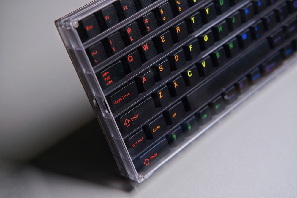 a close up of a keyboard on a table