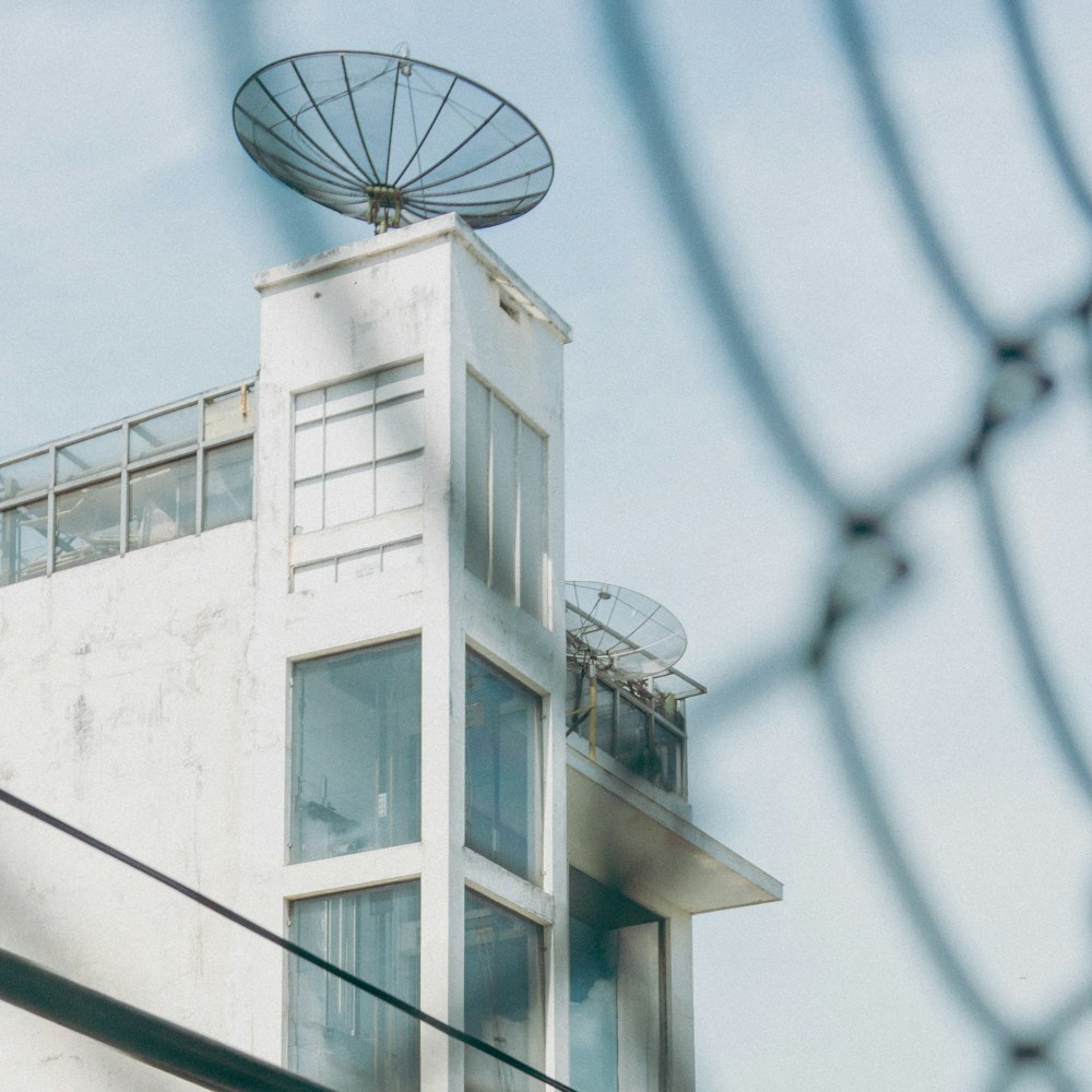 a building with a satellite dish on top of it