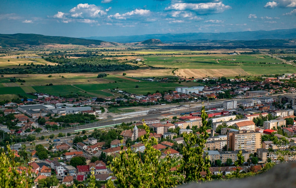 a view of a small town from a hill