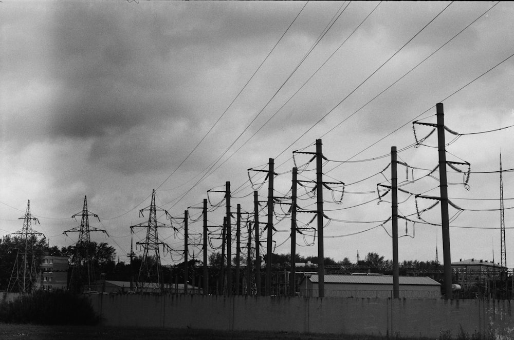 a black and white photo of power lines