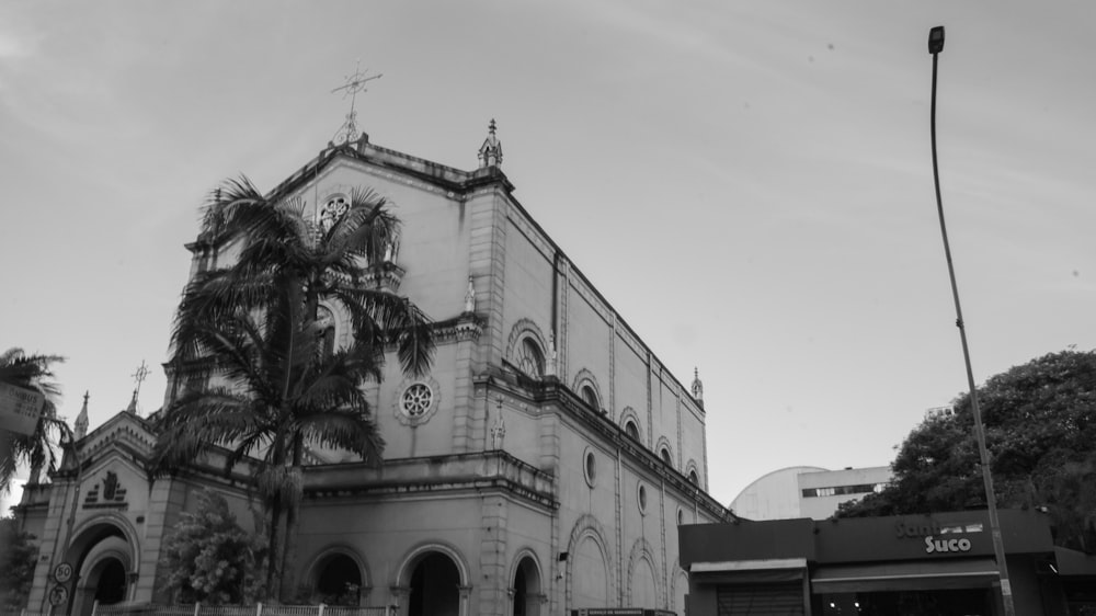 a black and white photo of a church