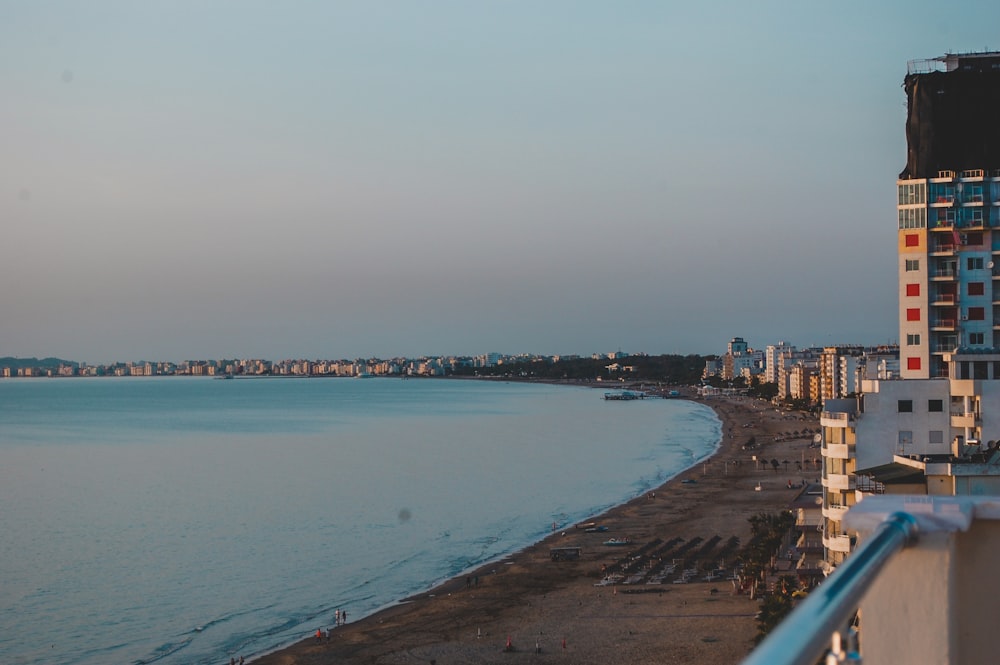 a view of a beach from a high rise building