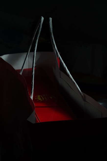 Close-up of a shopper happily holding a shopping bag with promotional stickers