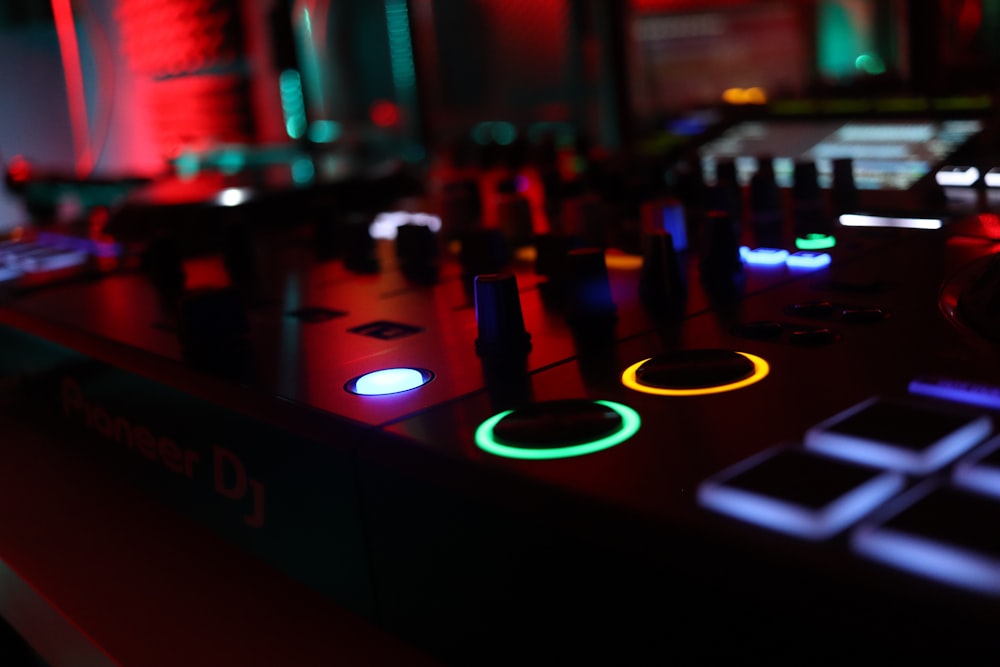 a close up of a dj controller in a room