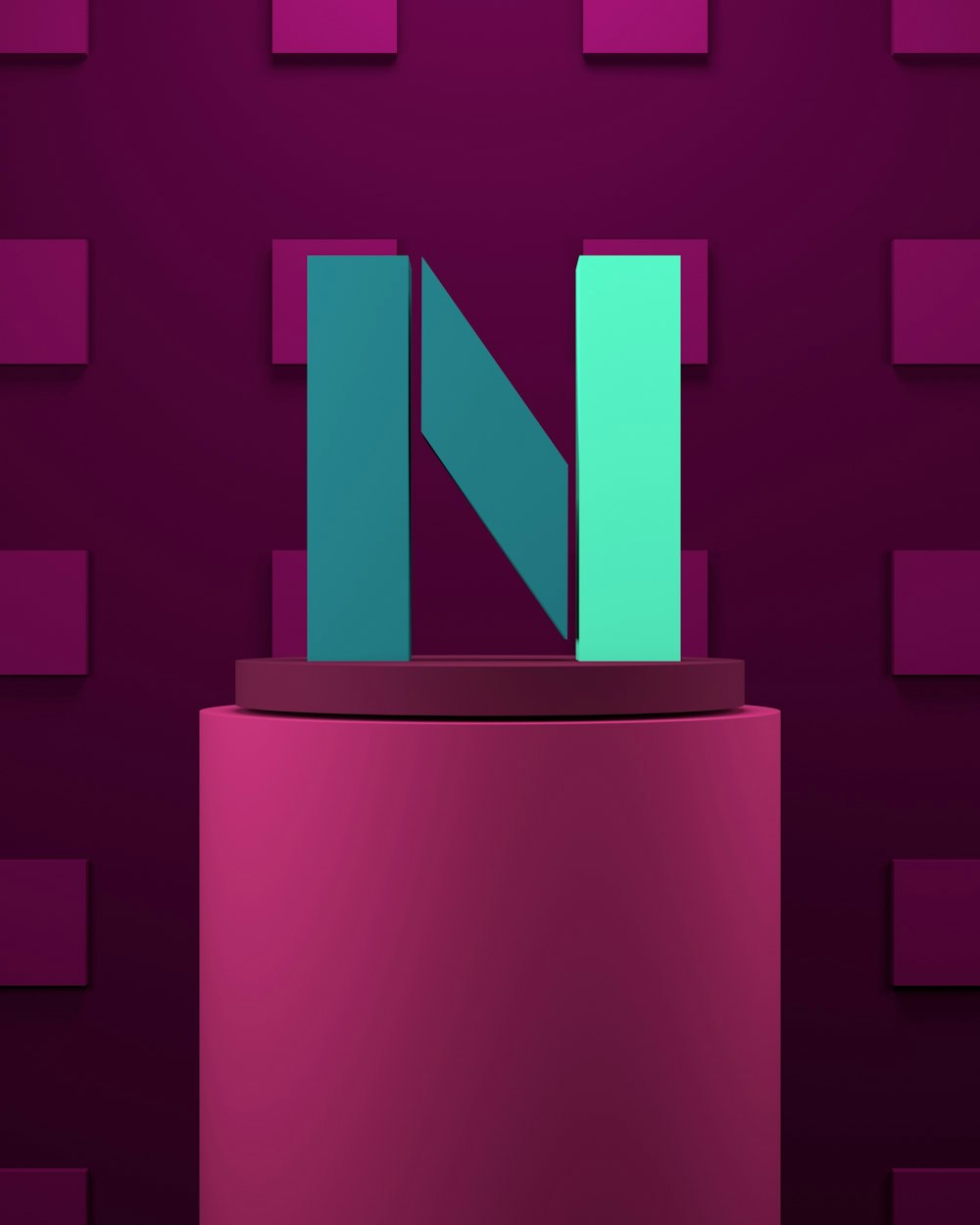 a purple background with a blue and green object on top of it