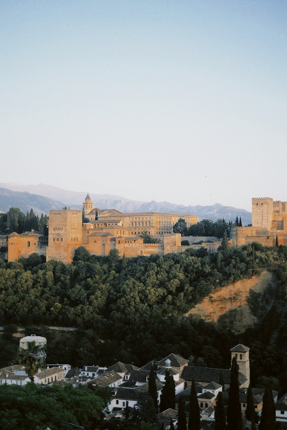 Un castello sulla cima di una collina circondata da alberi