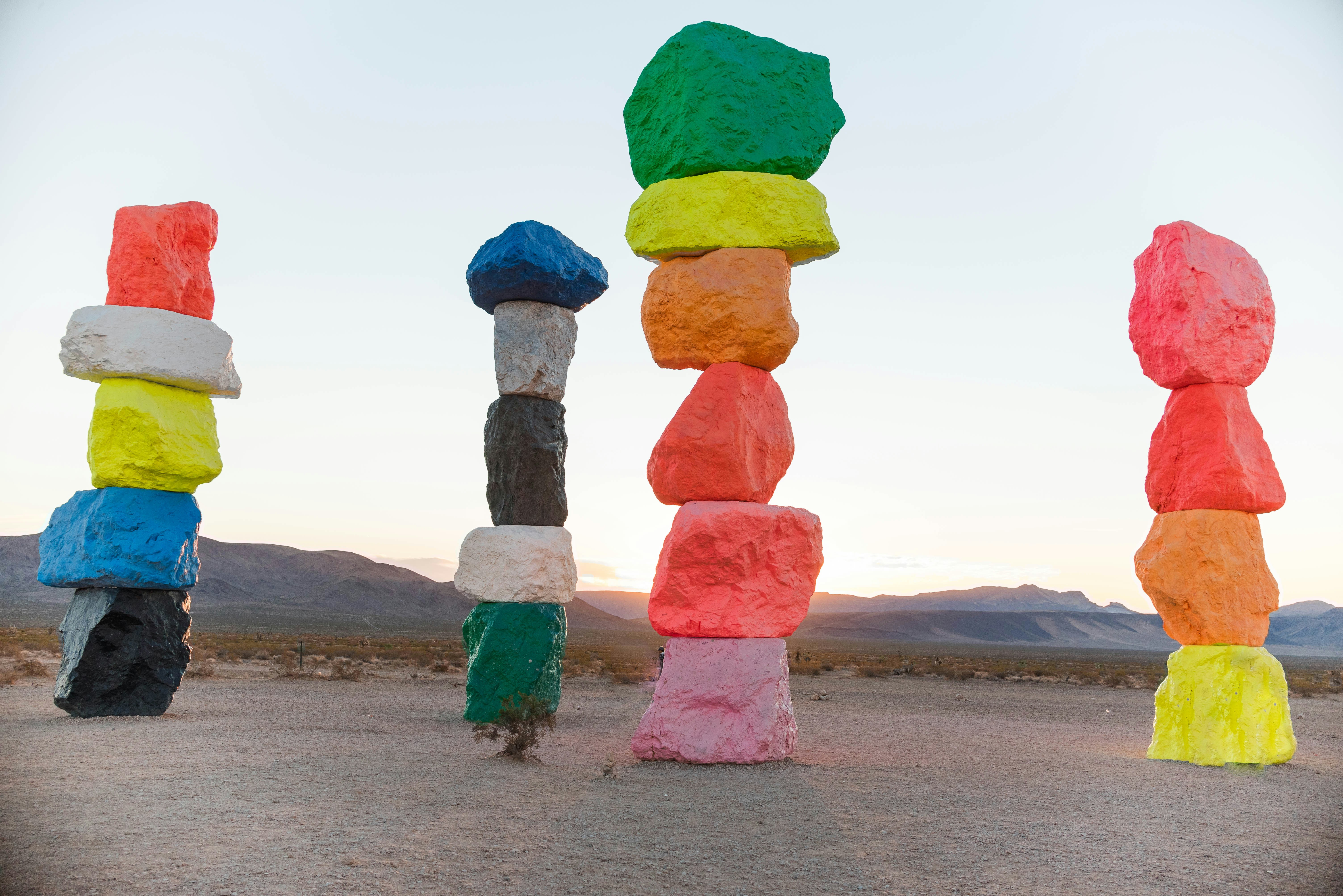 a group of rocks stacked on top of each other, Seven Magic Mountains