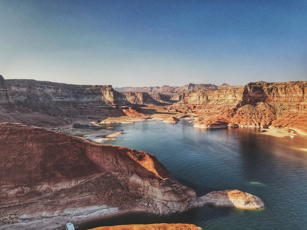 a large body of water surrounded by mountains