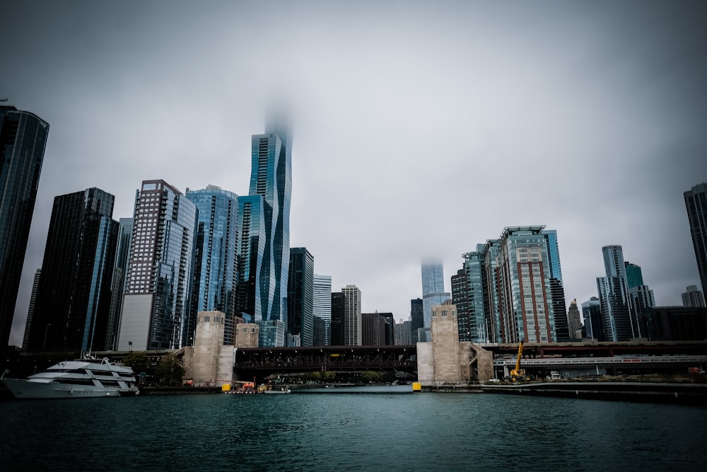 a large body of water surrounded by tall buildings