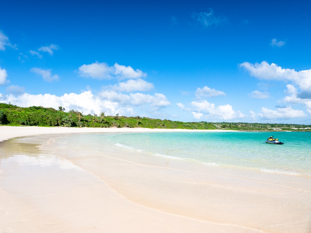 a beach with a boat in the water