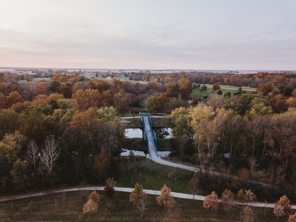 an aerial view of a park with a slide