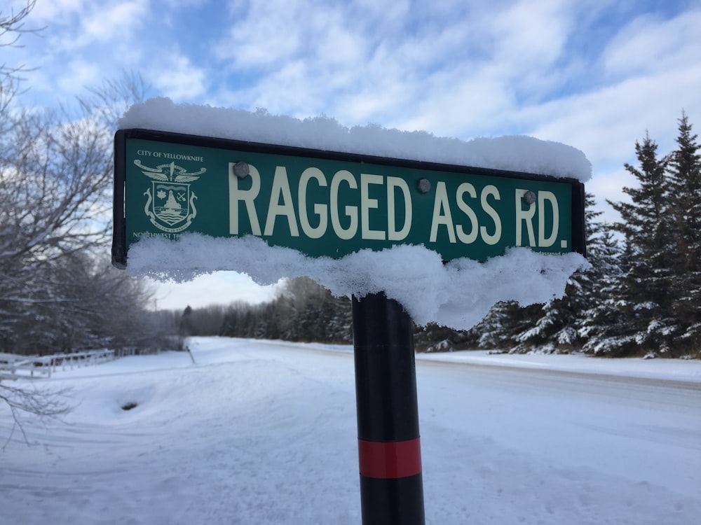 a street sign that is covered in snow