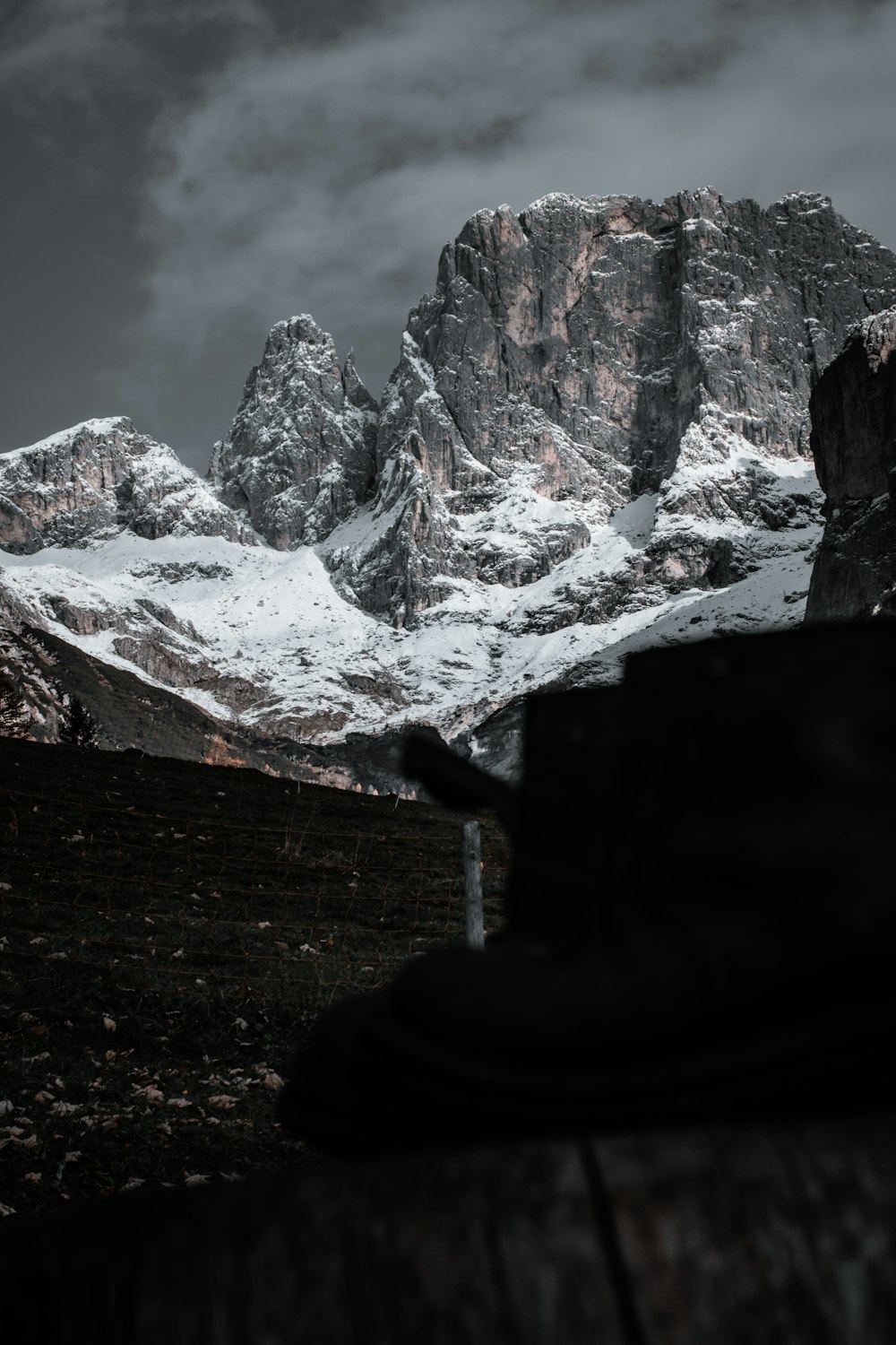 a black and white photo of a mountain range