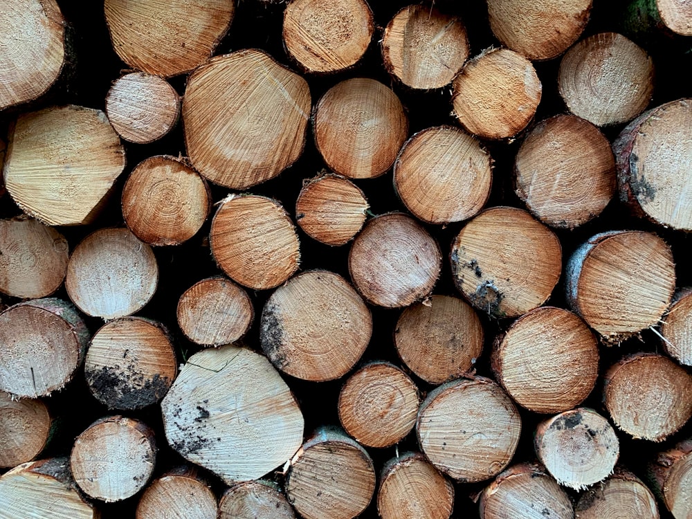 a pile of wood that is cut in half